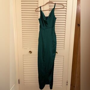 Elegant Strapless Green Satin Maxi Dress